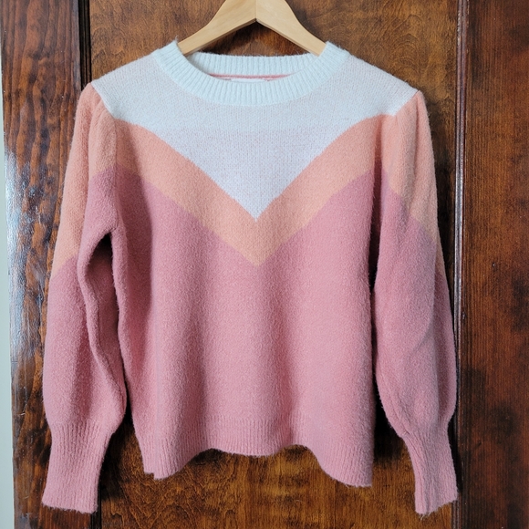 &merci Sweaters - Boutique brand Pink & Peach Colorblock Balloon Sleeve Soft Sweater SIZE Small